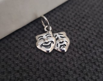 Mini size Sterling Silver Theater Mask Charm - Comedy and Tragedy, theater student, drama teacher performing performer