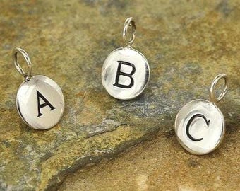 small sterling silver letter disc charms personalized jewelry supply, initial necklace or bracelet charm pendant