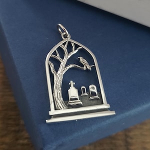 Halloween sterling silver graveyard charm gothic, scary, spooky pendant