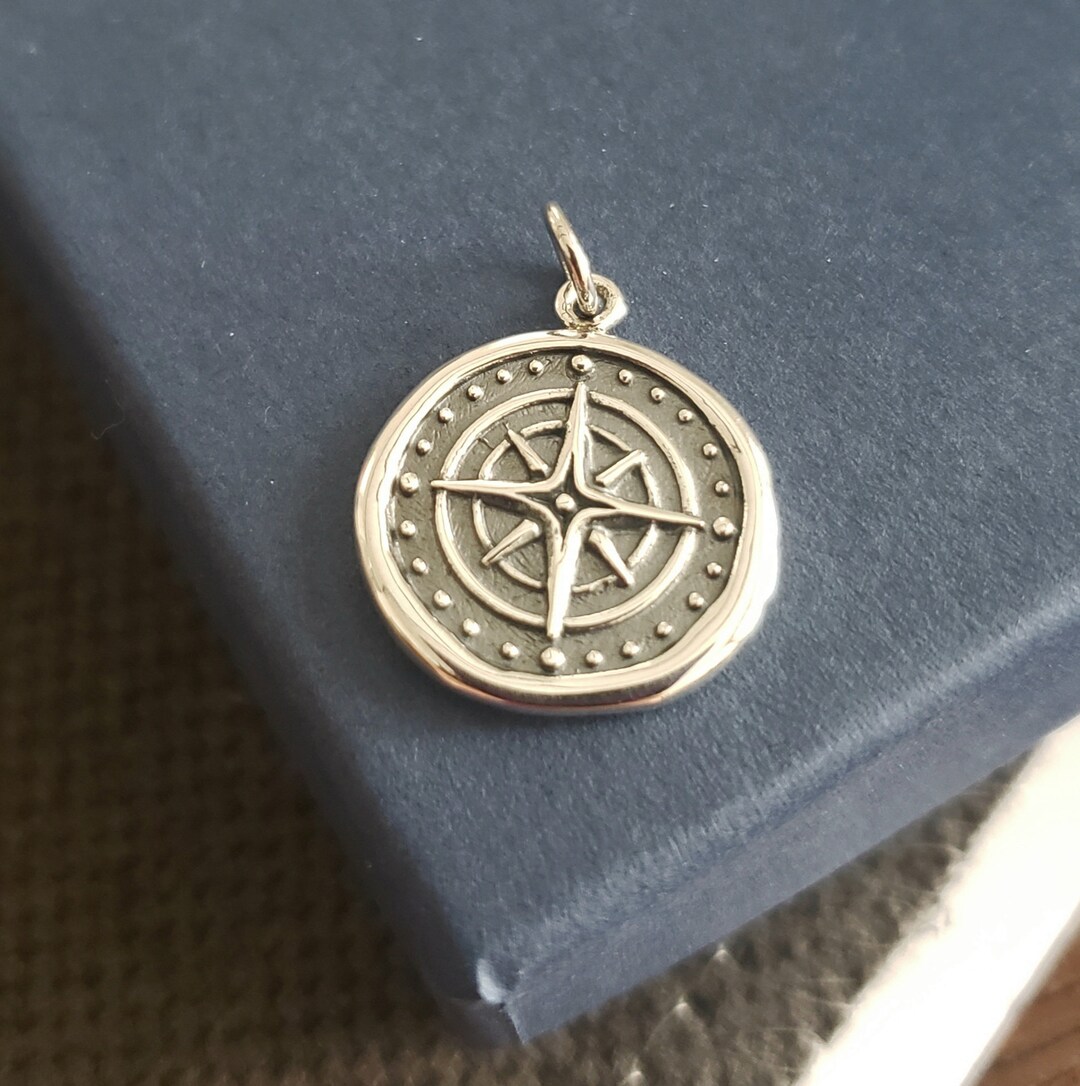Silver Engravable Compass Sterling Silver Wax Seal Compass Charm Inspirational Gift Graduation ...