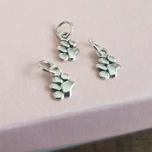 sterling silver teeny tiny puffy paw charm, furry kitty paw charm, adorable childrens charm