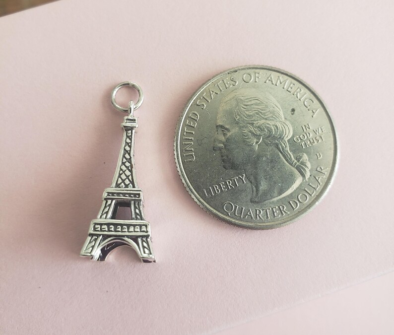 Eiffel tower charm sterling silver Paris travel pendant Parisienne pendant vacation travel French theme jewelry image 3