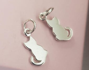 tiny sterling silver kitty cat silhouette charm cat mom gift, engravable animal Cat name, pet lover childrens jewelry