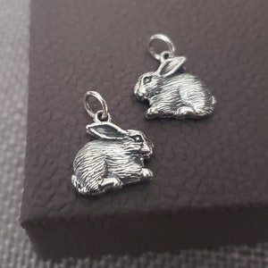 Realistic bunny rabbit charm, sterling silver animal pendant nature children's jewelry