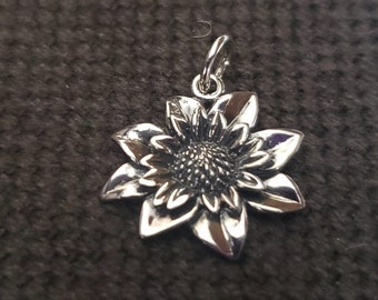 Sterling Silver dahlia flower charm, summer flower pendant supply intricate