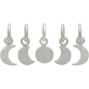 Sterling Silver Moon Phase Charm Set - 5 Moon Charms, celestial jewelry supply