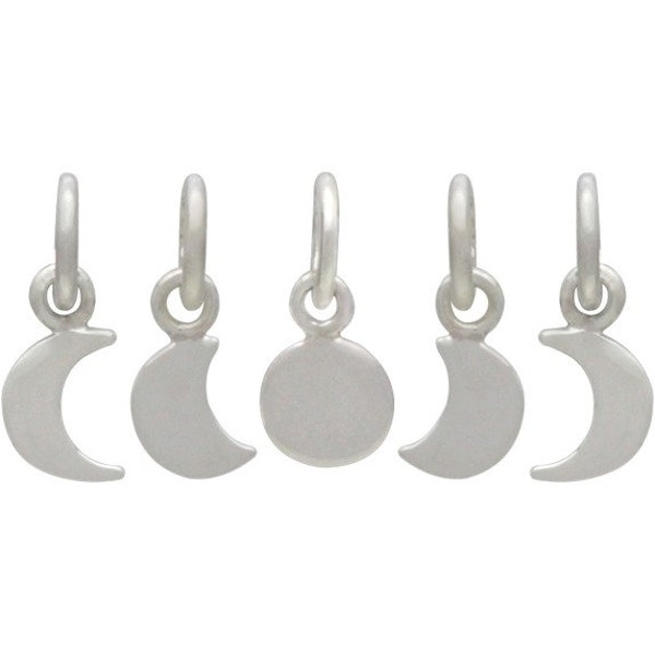 Sterling Silver Moon Phase Charm Set - 5 Moon Charms, celestial jewelry supply