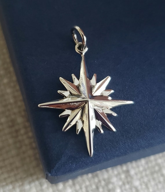 Sterling Silver North Star Charm with 16 points faceted brightest star pendant, Polaris, greek myth, guidance travel jewelry