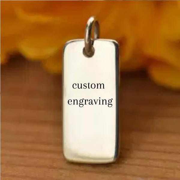 Sterling Silver custom engraved bar pendant, rectangle charm, name, birth date, quote, own message, laser engraving service