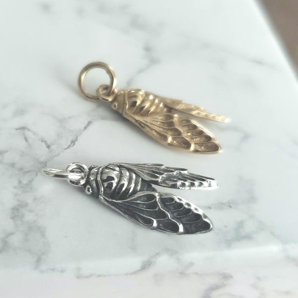 sterling silver small cicada charm magical creature, bug pendant