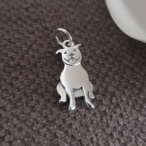 Sterling Silver Pitbull Dog Charm., engravable animal jewelry supply, pet lover owner, puppy pendant