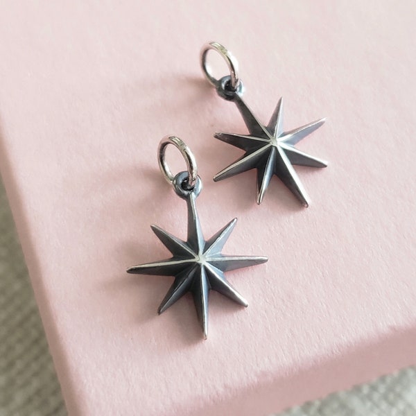 Sterling Silver 8 point Star Charm faceted brightest star pendant, magical star pendant