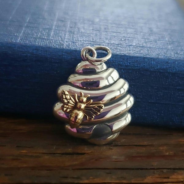 breloque ruche en argent sterling avec pendentif jardin botanique abeille en bronze, bijoux nature