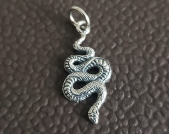 sterling silver small tiny snake charm, serpent, gothic pendant year of snake
