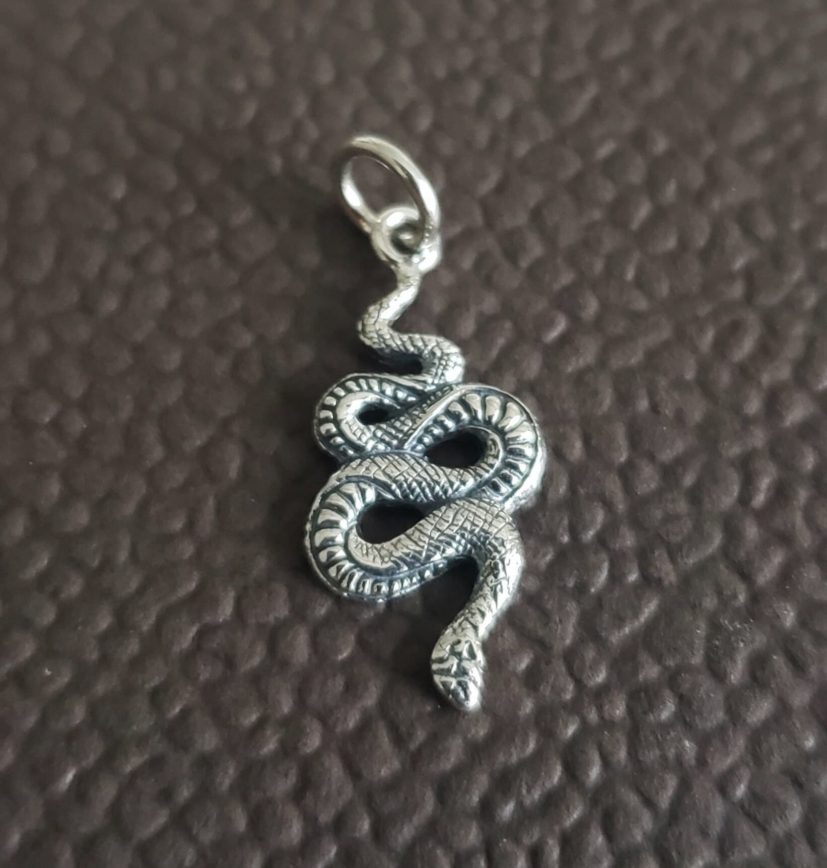 sterling silver small tiny snake charm, serpent, gothic pendant year of snake