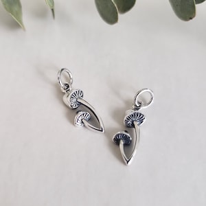 sterling silver tiny two mushroom charm link, food charm, fairytale