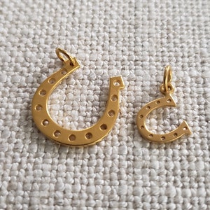 Satin 24K Gold Plated Sterling Silver Lucky Horseshoe Charm, good luck, small and large size