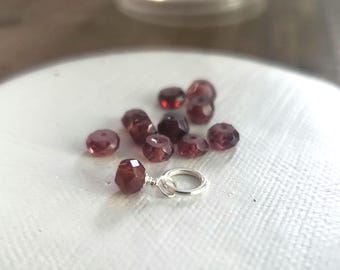 Tiny red garnet dangle charm january birthstone rondelle teeny tiny size accent for necklace or bracelet, jewelry add ons