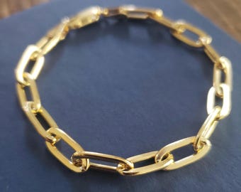 ゴールドヴェルメイユのペーパークリップブレスレット。ミディアムからラージサイズのリンクで、重厚感があり、重ね着に最適です。イタリア製。