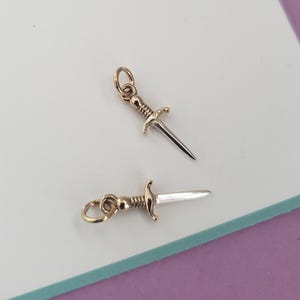 all bronze gold mini dagger tiny sword charm with bronze handle medival world pendant mixed metal image 8