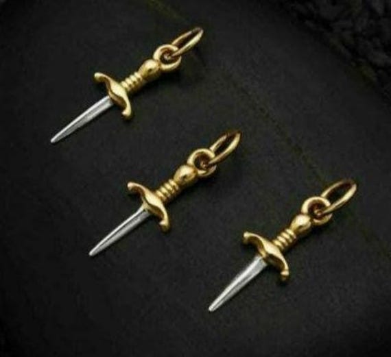 sterling silver mini dagger sword charm with bronze handle medival world pendant mixed metal tiny size