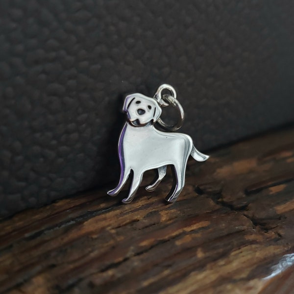 Sterling Silver Labrador Dog Charm, engravable animal jewelry supply, pet lover owner, puppy pendant, childrens jewelry