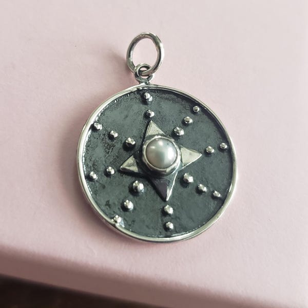 sterling silver north star charm with pearl star pendant guiding light inspiration