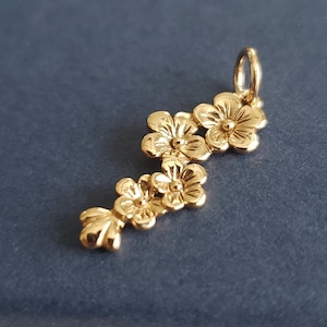 natural golden bronze Cherry blossoms charm, cluster of cherry blossom flower tree, Japan, necklace oendant, feminine