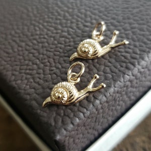 cutest gold bronze or sterling silver snail charm, animal, bug charm tiny size