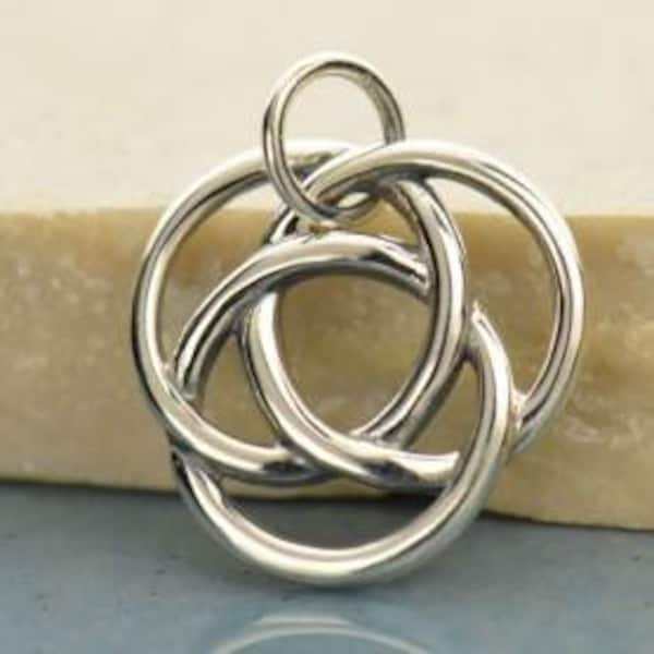 sterling silver inifinite circles love knot charm, Intertwined circles pendant, eternity, mother gift, unity, wedding