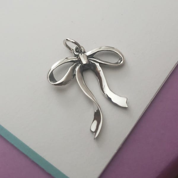 Sterling silver dainty Bow Charm gift craft hobby cloth