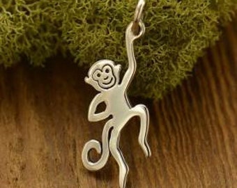 Sterling Silver Flat Plate Monkey Charm, animal, zoo, childrens jewelry