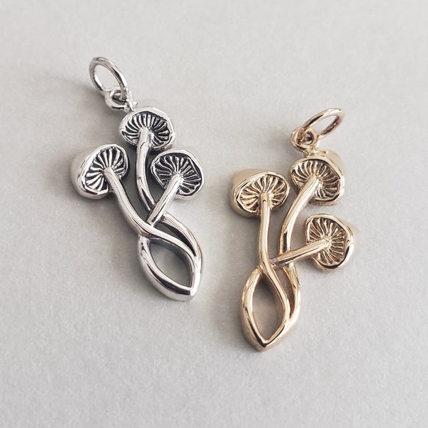 bronze or sterling silver three mushroom charm