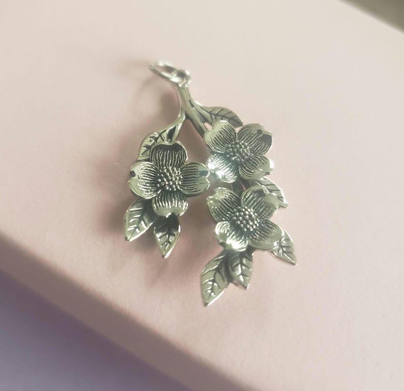 sterling silver dogwood flowers charm pendant bouquet blossoms nature purity sacrifice, Christian jewelry image 3
