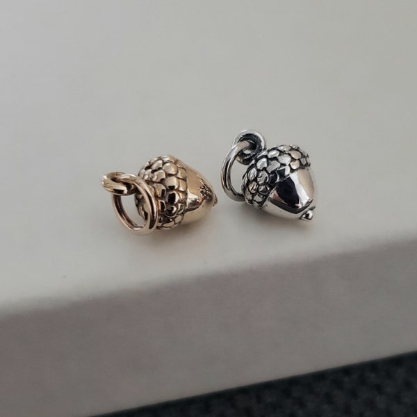 Tiny Sterling Silver Acorn Charm nature jewelry food charm cute sweet, woodlands charm