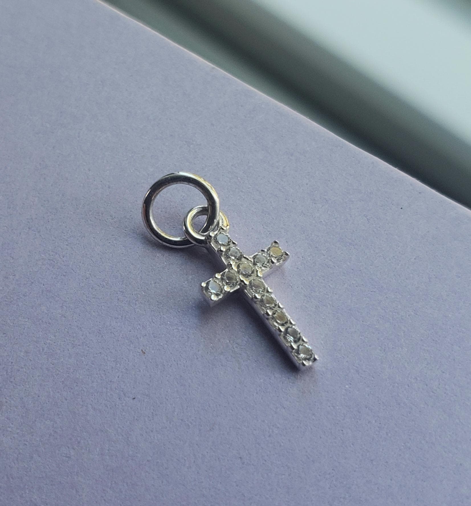 Buy Sterling Silver Cross Charm With Clear Nano Gems Faith Cross