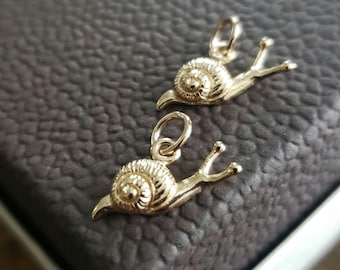 cutest gold bronze or sterling silver snail charm animal, bug charm teeny tiny snail dangle charm