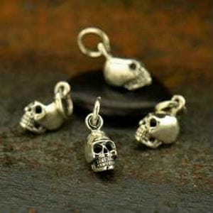 Halloween mini skull charm teeny tiny 3d skull pendant, natural bronze or sterling silver