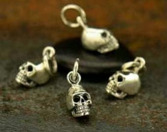 Halloween mini skull charm teeny tiny 3d skull pendant natural bronze or sterling silver