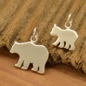 Custom blank Sterling Silver Mama Bear and Baby Bear sweet animal mom and child pendant, engravable
