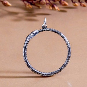 Grande breloque serpent ouroboros en argent sterling serpent serpent mystérieux