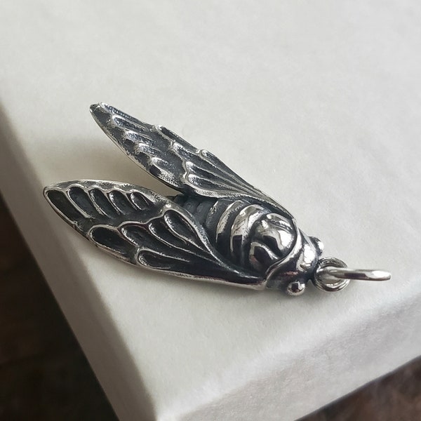 sterling silver cicada charm, magical creature, bug pendant