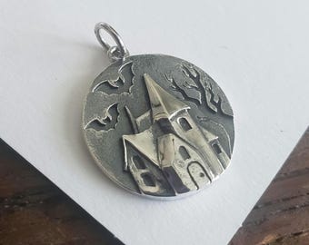 sterling silver haunted house charm halloween jewelry