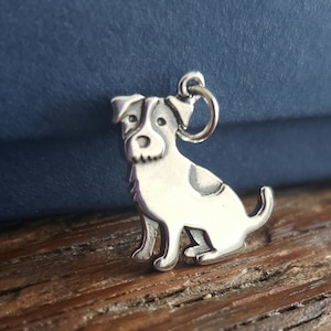 sterling silver Jack Russell Terrier dog charm, engravable animal jewelry supply, pet lover owner, dog mom gift, puppy