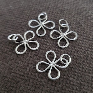 Sterling Silver simple four leaf flower, openwork daisy charm, childrens floral pendant jewelry