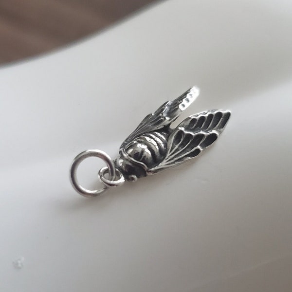 sterling silver small cicada charm, magical creature, bug pendant