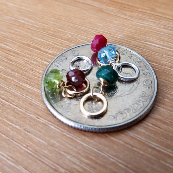 Teeny Tiny sparkling gemstone dangle charm, birthstone accent rondelle small size for necklace or bracelet