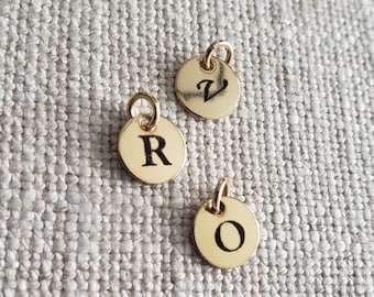 14k gold filled laser engravable letter disc charms personalized jewelry supply initial necklace or bracelet charm pendant imprinted letter