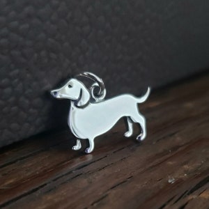 sterling silver dachshund dog charm animal jewelry supply, pet lover owner, dog mom gift pendant, cute weiner dog childrens jewelry