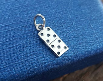 Dijes de dominó de plata esterlina para amantes de los juegos, matemáticas, matemáticas elementales, suerte y azar, tira los dados, regalo para estrategas amantes de los juegos